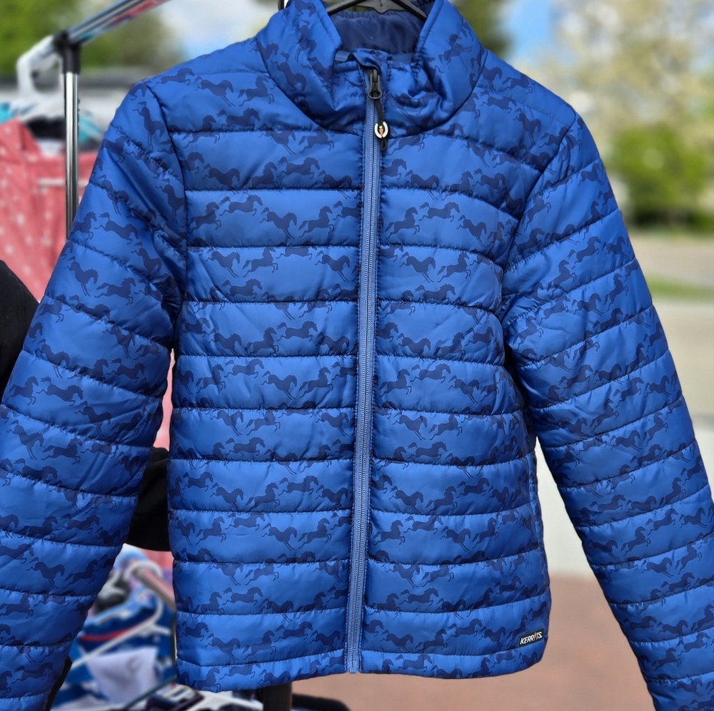 Kerrits Blue Puffer Jacket Lightweight Quilted Horse Design